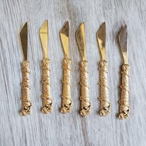 Antique Florentine Gold Plated Party Knives Set of 6